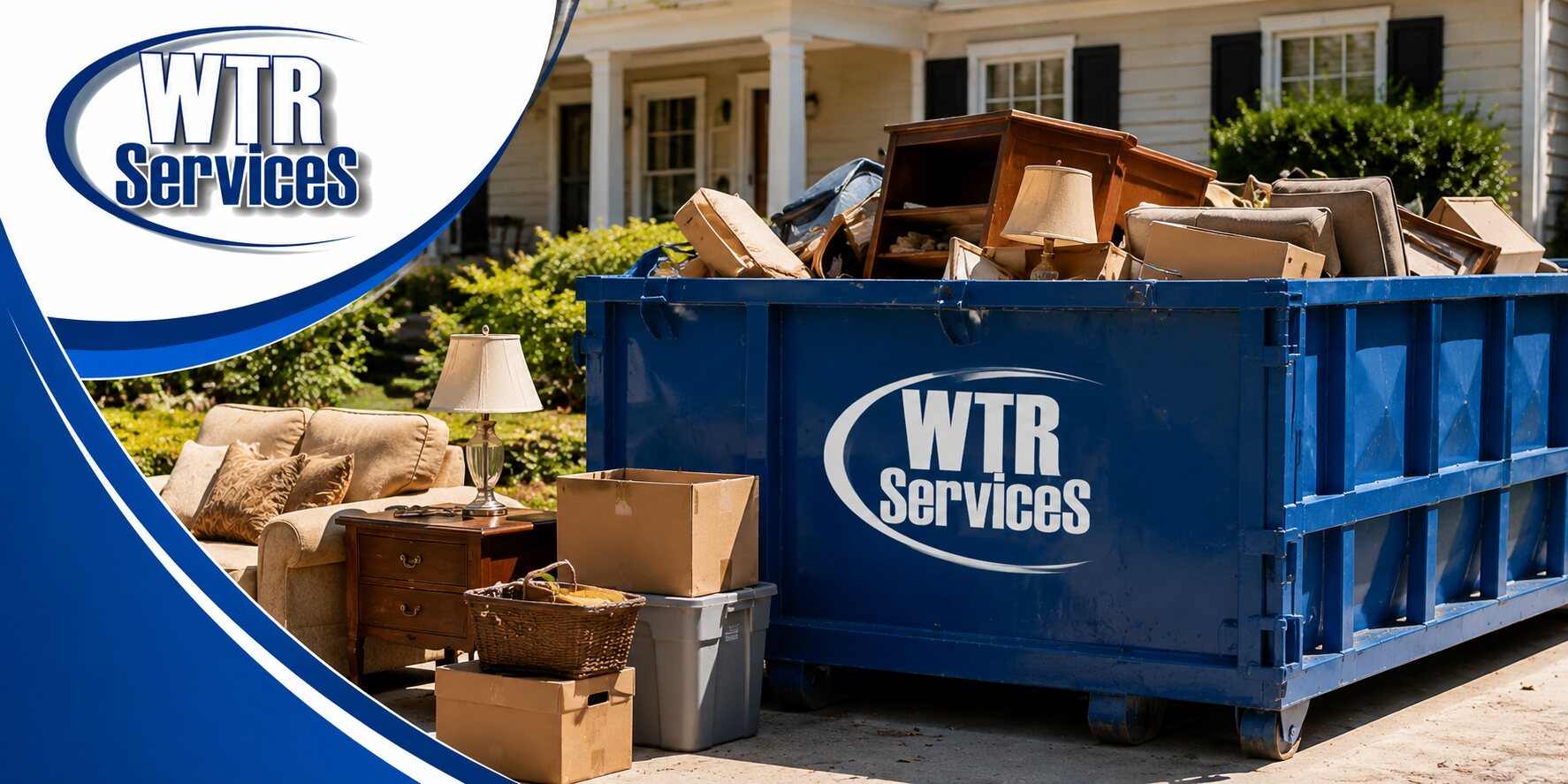 WTR Services roll-off dumpster filled with approved household contents outside an inherited Ohio property