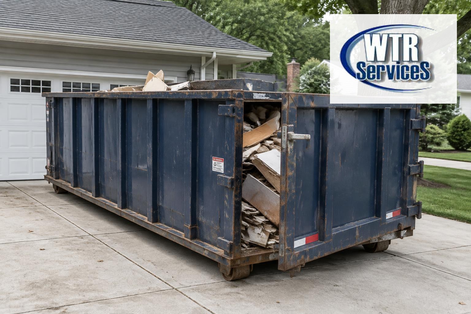 WTR Services roll-off dumpster delivered to a residential driveway in Northeast Ohio